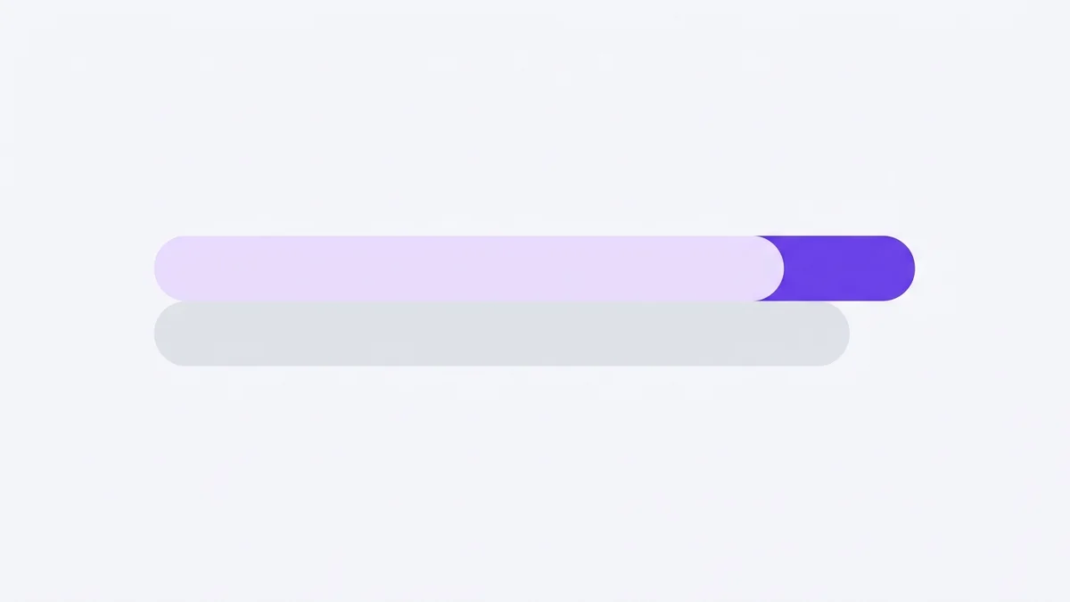 Two bars of equal length stacked one above the other, the upper bar running a short violet distance past the end of the lower one.